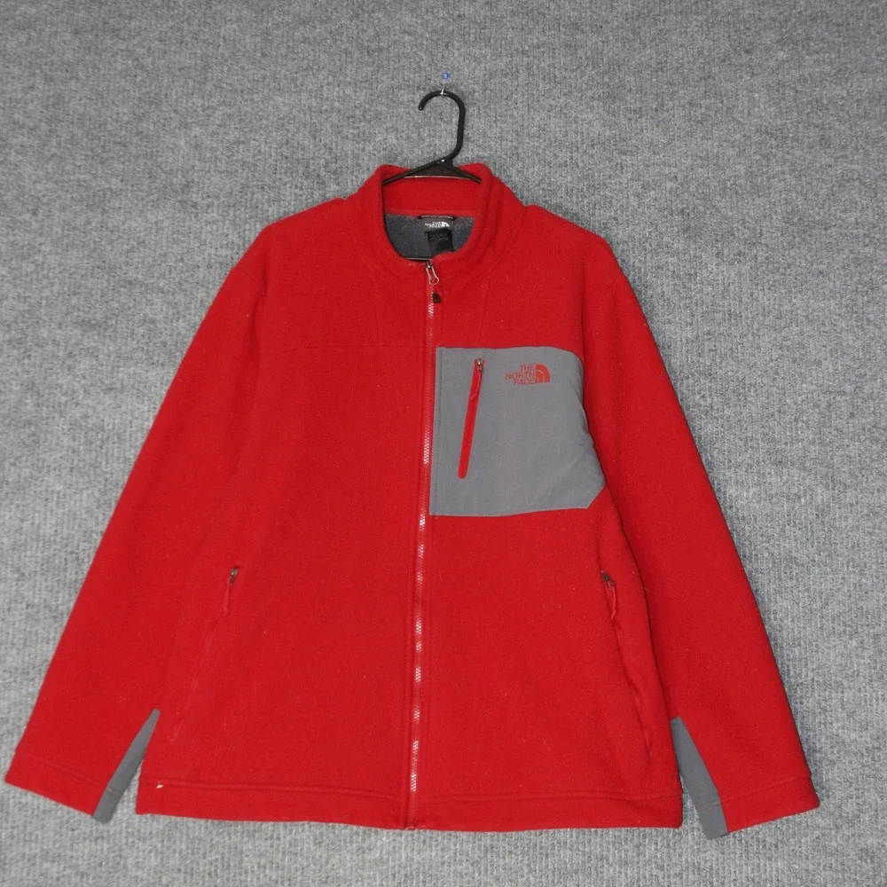 The North Face Fleece Jacket Mens‎ XL Red Full Zip Denali Style Mock Neck Pocket